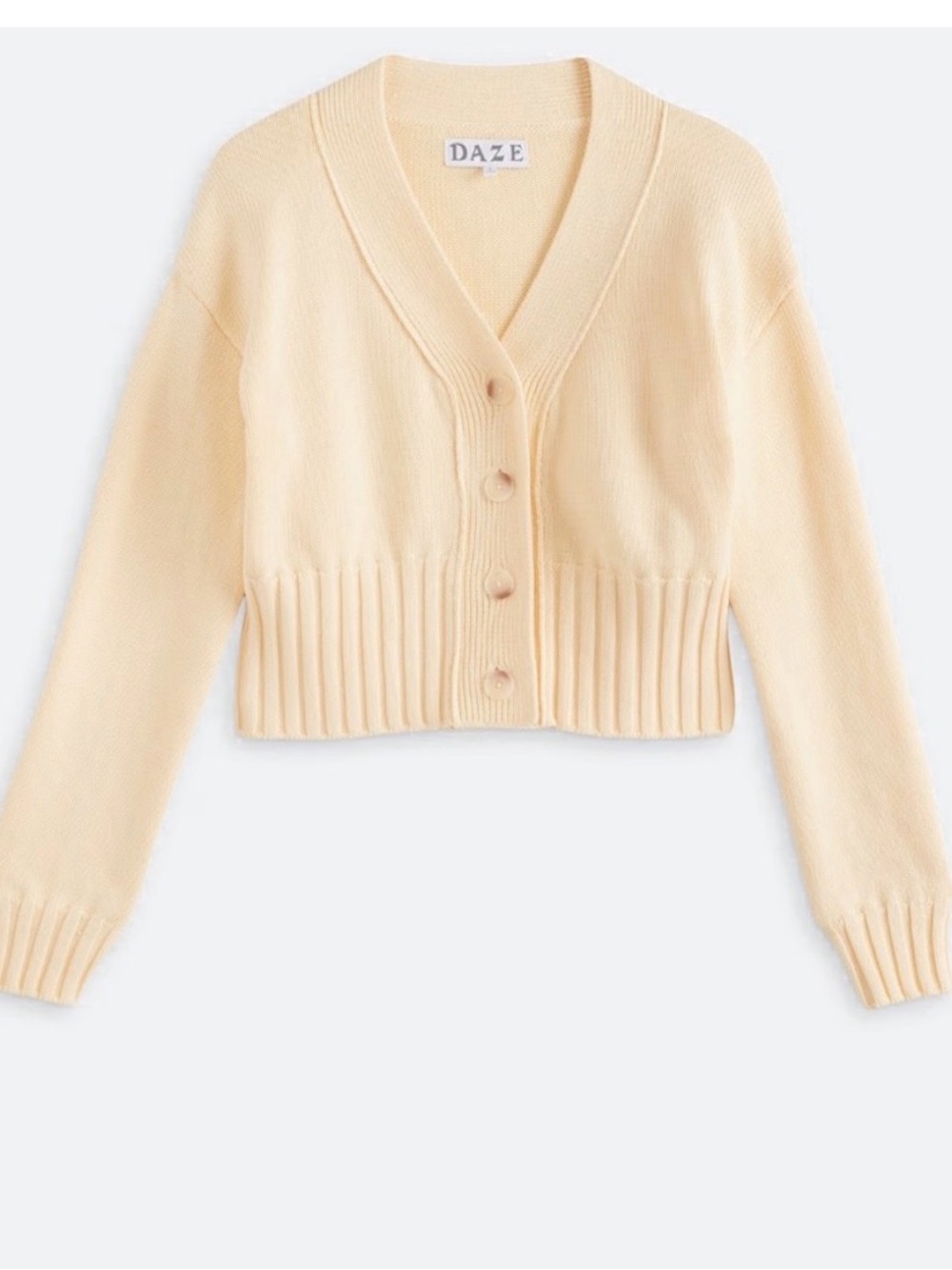 DAZE butter yellow Cropped V-Neck Button Cardigan Sweater